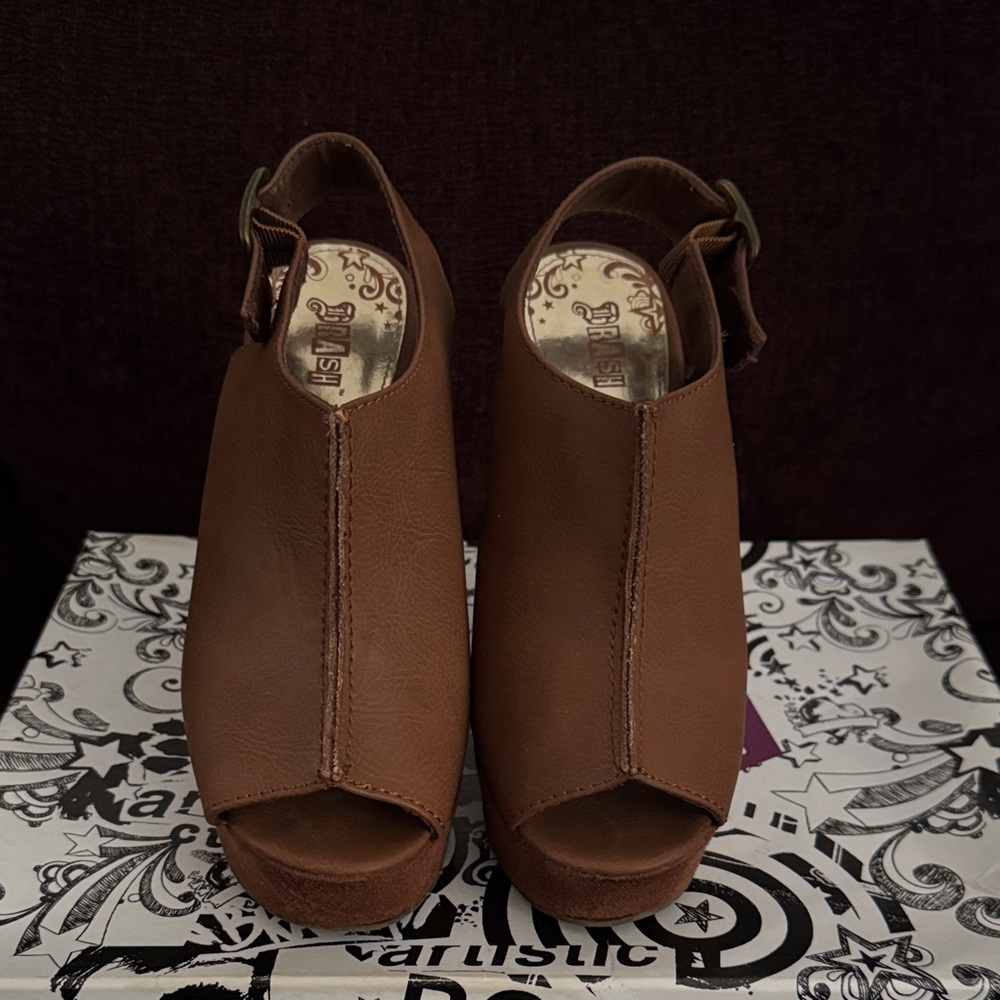 Brash Brown Peep-Toe Slingback Wedge Sandals